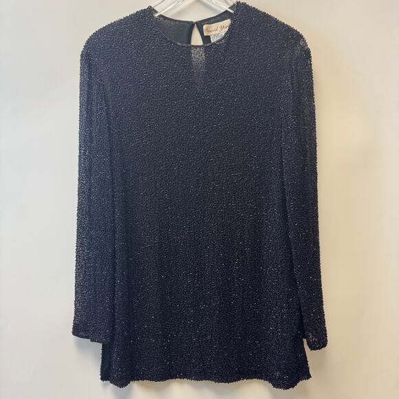 VTG David York 100% Silk Heavily Beaded Formal Blouse Sz Medium M - Picture 1 of 7